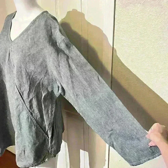 FLAX By Jeanne Engelhart Linen V Neck Lagen Tunic Shirt Top Womens Size Large - Picture 6 of 7
